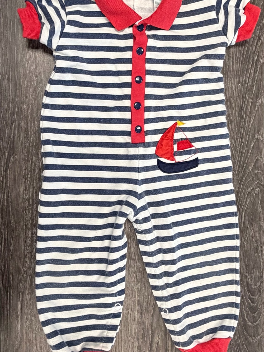 Vintage Small Steps Nautical Striped Sailboat Polo Pant Romper Baby 12 m